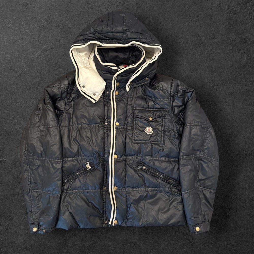 Moncler Mens Navy Blue Down Puffer Jacket Size 4 Large Detachable Hood G32-003